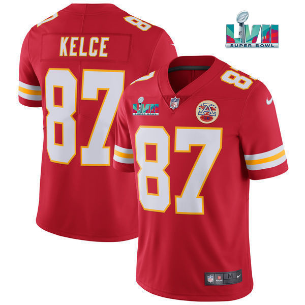 Men??s Kansas City Chiefs #87 Travis Kelce Red Super Bowl LVII Patch Vapor Untouchable Limited Stitched Jersey